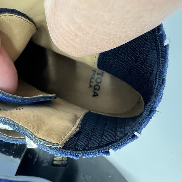 Toga Pulla Buckle Boots Western Boots Navy Blue Suede Ankle Boots 37 US 7 - Picture 9 of 11